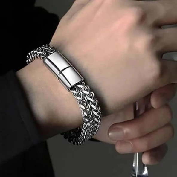 Beauty Vogue Paslanmaz Çelik Bordür Küba Zinciri Bileklik 10mm Genişlik Unisex - 4