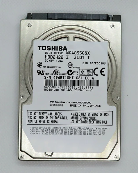 Toshiba MK4055GSX 400GB Internal 5400RPM 2.5'' (HDD2H22) HDD ATA/300  REFRUBİSHED - 1
