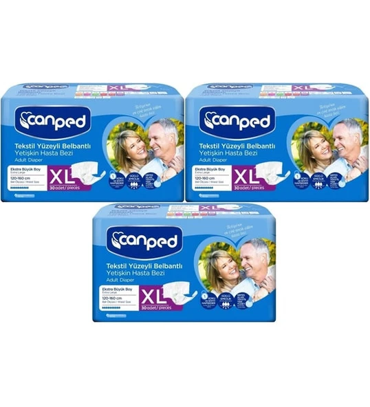 Canped Tekstil Yüzeyli Belbantlı Ekstra Büyük Boy XL 30'lu 3 Adet Hasta Bezi ürün görseli 1