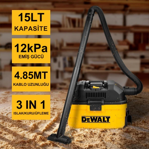 Dewalt DXV15T 1100W 15Lt Taşınabilir Islak ve Kuru Elektrikli Süpürge - 6
