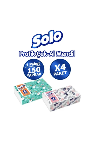 Solo Çek Al Mendil Desenli 150 Li x 4 Paket