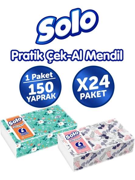 Solo Çek Al Mendil Desenli 150 Li x 24 Paket