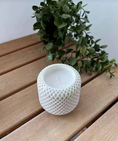 Minimalist Dekor Seti  Çizgili Vazo, Dikdörtgen desenli Mum ve Oval Sunumluk - 2