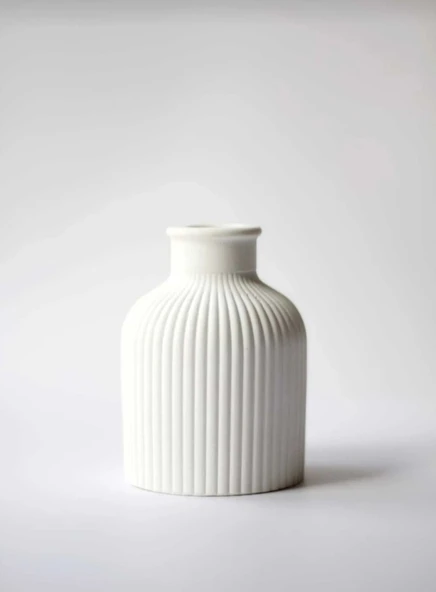 Minimalist Dekor Seti  Çizgili Vazo, Dikdörtgen desenli Mum ve Oval Sunumluk - 4