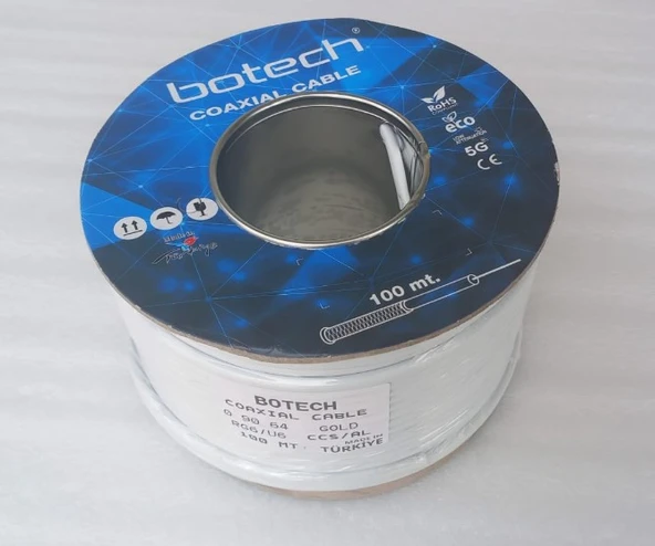 Botech Rg6u4  Uydu Anten Kablosu 100 Metre 64 Tel Alüminyum Sargı