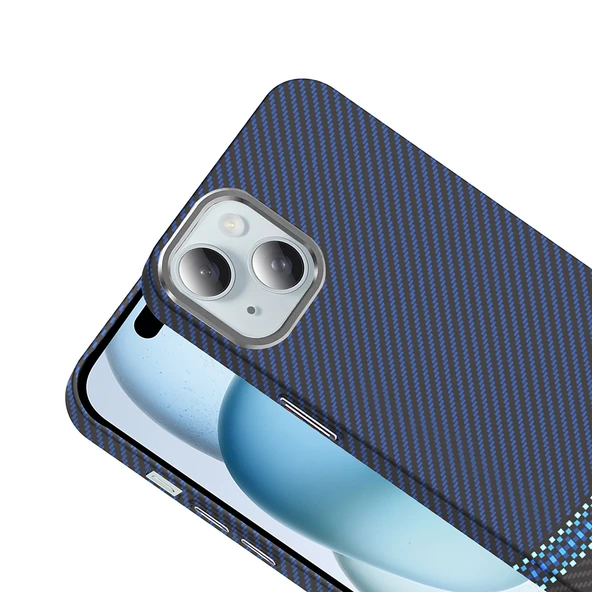 Apple iPhone 15 Kılıf M-safe Şarj Özellikli Karbon Fiber Görünümlü Zore Gros Kapak - 9