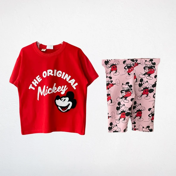 "The Original Mickey" Kırmızı Tişört ve Mickey Desenli Tayt Takım