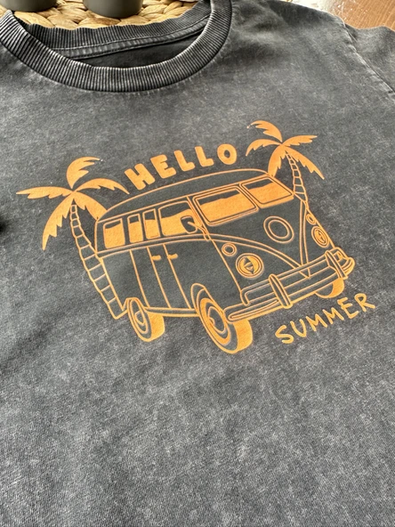 Baskılı Tişört - Hello Summer (Antrasit) - 4