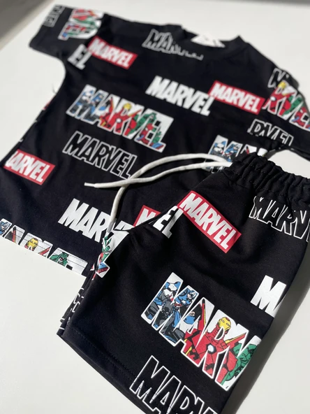 Marvel Baskılı Çocuk Tişört & Şort Takım – Siyah - 4