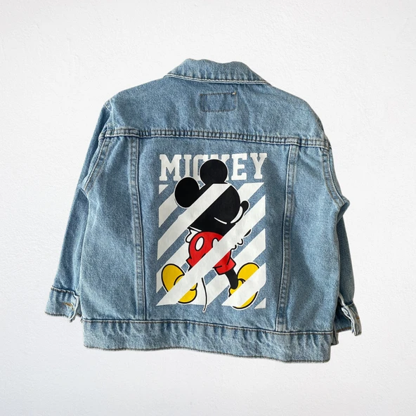 "Mickey Mouse" Baskılı Denim Ceket