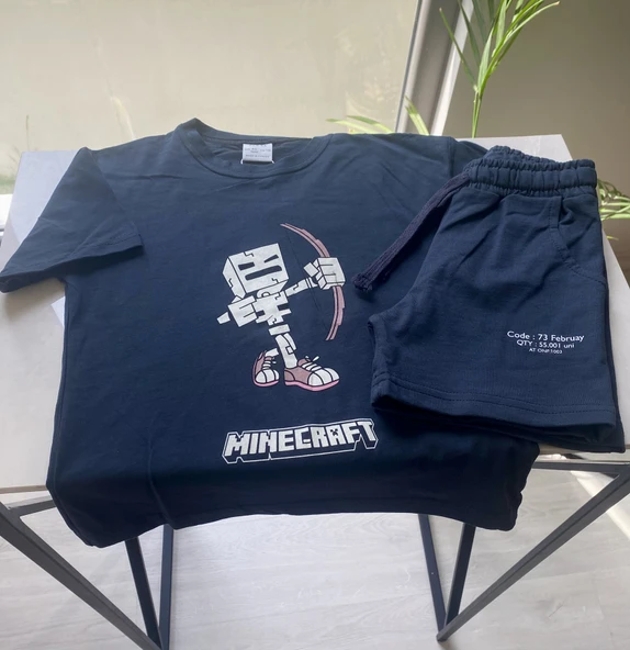 "Minecraft" Baskılı Erkek Çocuk Takımı (Siyah) - 3