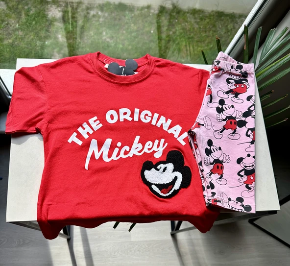 "The Original Mickey" Kırmızı Tişört ve Mickey Desenli Tayt Takım - 2