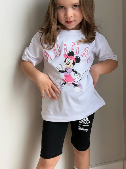 "Disney Minnie Mouse" Baskılı Kız Çocuk Takımı (Siyah Tayt)