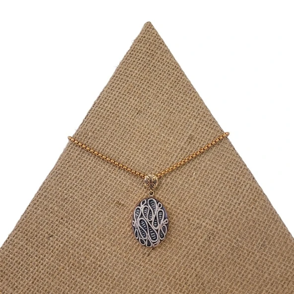 Fısıltı Çiçeği Bronz Çini Taşlı Çelik Zincir Kolye - Resim 3