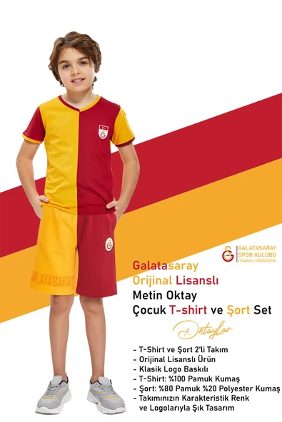 Galatasaray Orijinal Metin Oktay Çocuk T-shirt ve Şort Set - 2