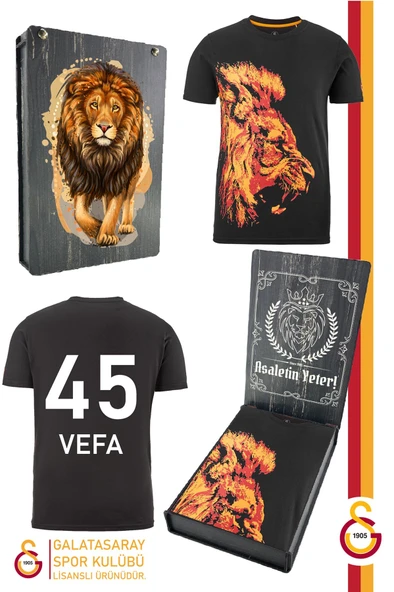 Galatasaray Orijinal Lisanslı Aslan Baskılı Kişiye Özel T-Shirt Hediyelik Ahşap Kutulu