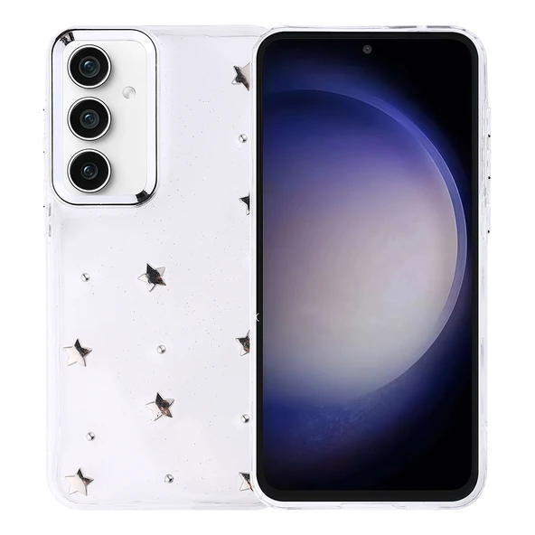 Samsung Galaxy S23 FE Kılıf Airbag Tasarımlı Simli Şeffaf Kutup Kapak - Resim 5