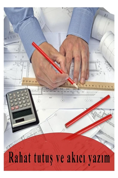 Marangoz Kalem Kırmızı Oval 24 Adet 1 Paket Kalın Oval Marangoz İnşaat Kalemi Aşap Beton İşaretleme Kalemi Kalın Kalem - Resim 2