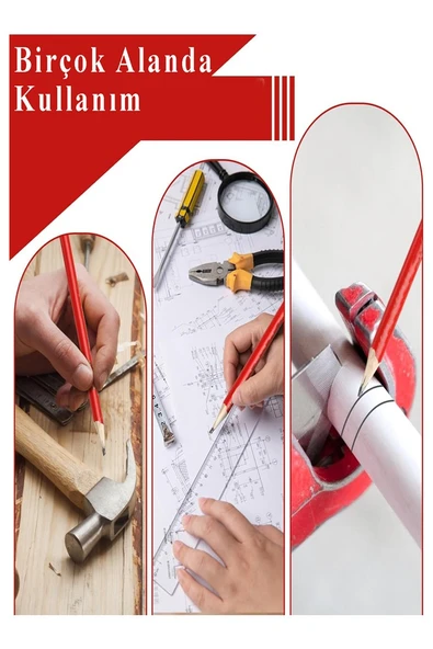 Marangoz Kalem Kırmızı Oval 24 Adet 1 Paket Kalın Oval Marangoz İnşaat Kalemi Aşap Beton İşaretleme Kalemi Kalın Kalem - Resim 3