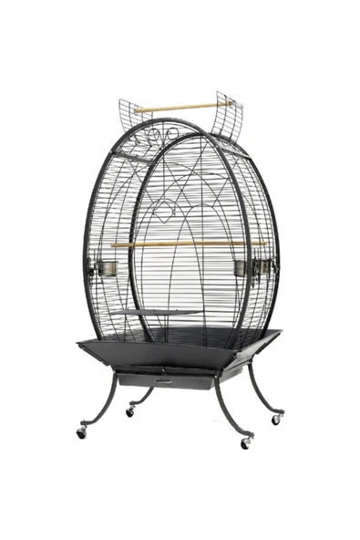 Dayang Oval Papağan Kafesi Ayaklı Siyah 89x60x159 ürün görseli