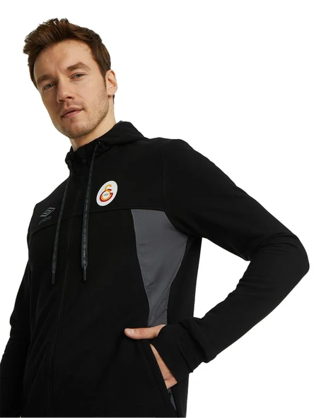 Galatasaray Orijinal Lisanslı Kapüşonlu Siyah Fermuarlı Hoodie