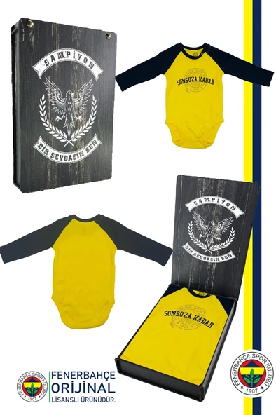 Fenerbahçe Orijinal Lisanslı Sonsuza Kadar Bebek Body Zıbın Hediyelik Ahşap Kutulu - 9