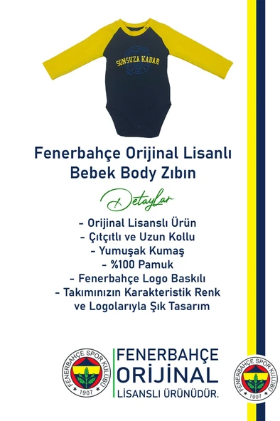 Fenerbahçe Orijinal Lisanslı Sonsuza Kadar Bebek Body Zıbın Hediyelik Ahşap Kutulu - 3