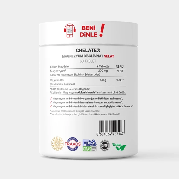 Chelatex Magnezyum Bisglisinat Şelat 60 Tablet - 2