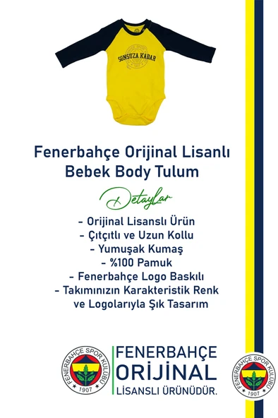 Fenerbahçe Orijinal Lisanslı Sonsuza Kadar Bebek Body Zıbın - 9