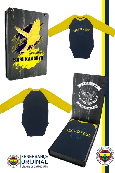 Fenerbahçe Orijinal Lisanslı Sonsuza Kadar Bebek Body Zıbın Hediyelik Ahşap Kutulu