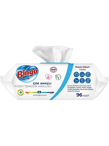 BİNGO Beyaz Sabun Katkılı Yüzey Temizlik Havlusu 96 Yapraklı x 3 adet - Resim 2