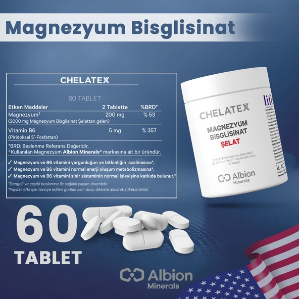 Chelatex Magnezyum Bisglisinat Şelat 60 Tablet - 3