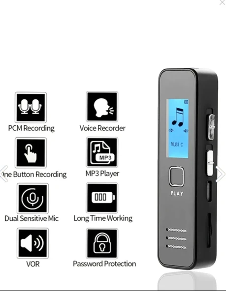 kingboss KB60 Dijital Mini Ekranlı 32GB Ses Kayıt Cihazı MP3 Çalar Ders Kaydı Röportaj Kaydı - 2