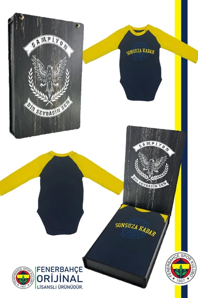 Fenerbahçe Orijinal Lisanslı Sonsuza Kadar Bebek Body Zıbın Hediyelik Ahşap Kutulu