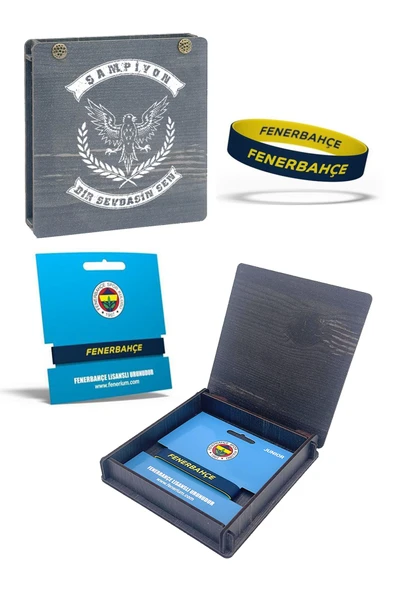 Fenerbahçe Orijinal Lisanslı Sarı Lacivert Çift Taraflı Silikon Bileklik Hediyelik Ahşap Kutulu