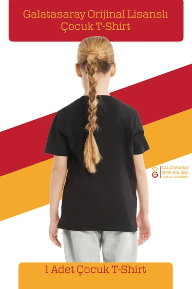 Galatasaray Orijinal Lisanslı Büyük Logo Çocuk T-shirt + Bileklik Set Hediyelik Ahşap Kutulu - 5