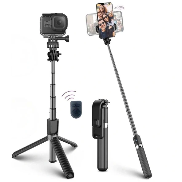 Fotoğraf Makinası ve Telefon Takılabilen 2si 1 Arada 2.2m Uzayan Selfie Çubuğu Kumandalı Tripod (5047)