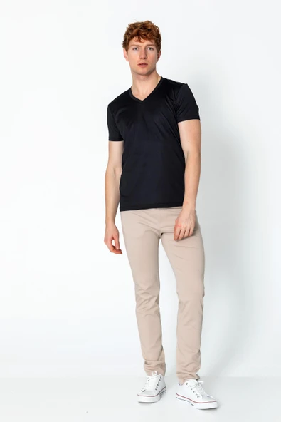 Erkek Fit Rahat Naylon V Yaka Seyahatlik Kırışmaz T-Shirt - 3