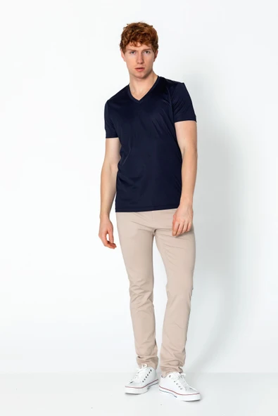 Erkek Fit Rahat Naylon V Yaka Seyahatlik Kırışmaz T-Shirt - 8