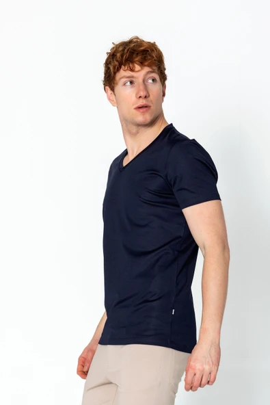 Erkek Fit Rahat Naylon V Yaka Seyahatlik Kırışmaz T-Shirt - 9