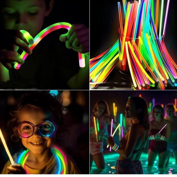 Glow 50 adet (50çubuk+50bağlantı aparat)Fosforlu Neon Karanlıkta Parlayan Çubuklar Bileklik Kolye Yapma seti - 5