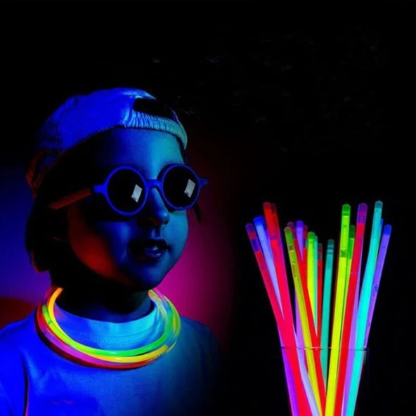 Glow 50 adet (50çubuk+50bağlantı aparat)Fosforlu Neon Karanlıkta Parlayan Çubuklar Bileklik Kolye Yapma seti - 3