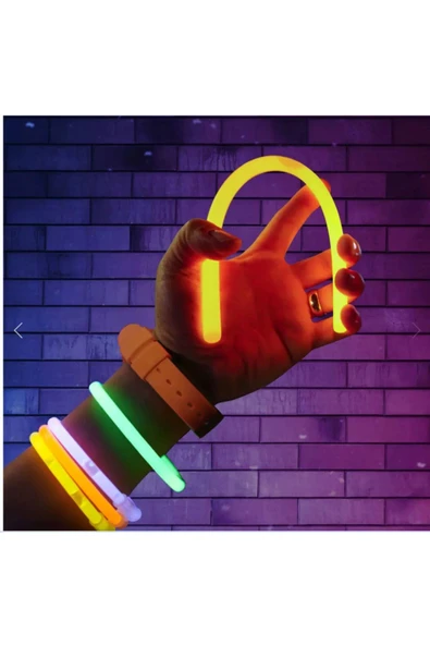 Glow 100 adet (100çubuk+100bağlantı aparat)Fosforlu Neon Karanlıkta Parlayan Çubuklar Bileklik Kolye Yapma seti - 6