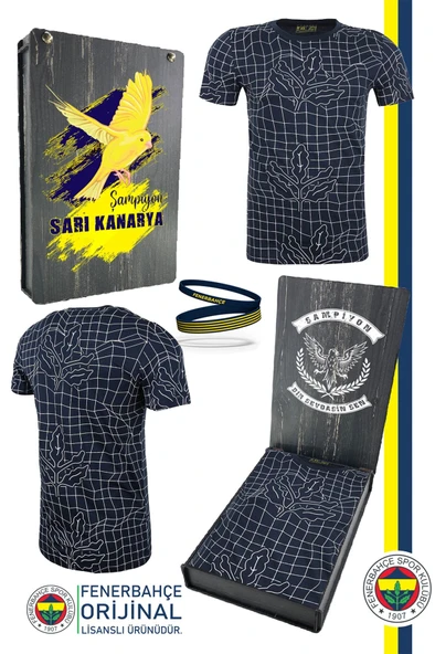 Fenerbahçe Orijinal Lisanslı Palamut LogoTribün T-Shirt + Bileklik Set Hediyelik Ahşap Kutulu