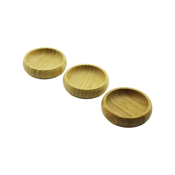 3PCS  MİNİ YUVARLAK  AHŞAP BAMBU ÇEREZLİK - LOKUMLUK  FİLELİ AMBALAJ  9CM (5047)