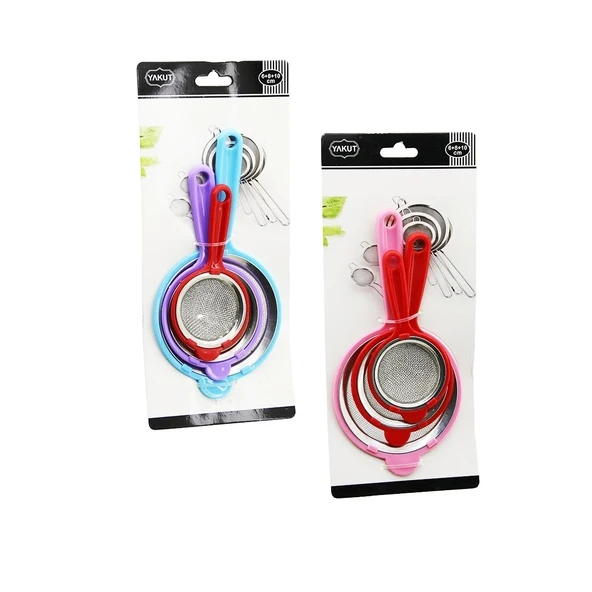 3PCS SET   MİNİ= 6CM-8CM-10CM  TEL SÜZGEÇ  RENKLİ PLASTİK SAP - ÇERÇEVE (5047)