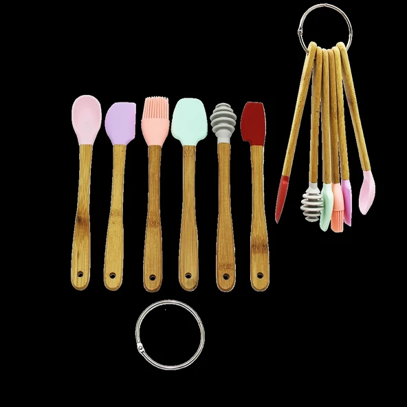 6 PARÇA  MiNİ AHŞAP SAPLI SİLİKON MUTFAK SET (5047)