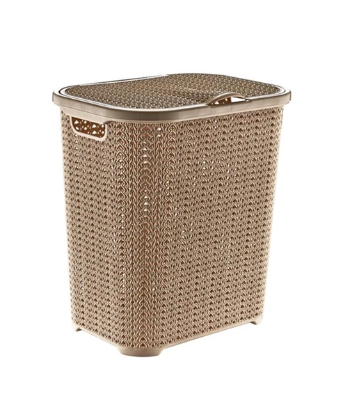 Omnipazar SY-4620 Plastik Örgü Desen Kirli Çamaşır Sepeti 55 lt Bej