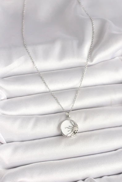 316L Çelik Gümüş Renk Zincir Beyaz Mineli Gün Batımı Model Kadın Kolye - TJ-BKO9999 - 2