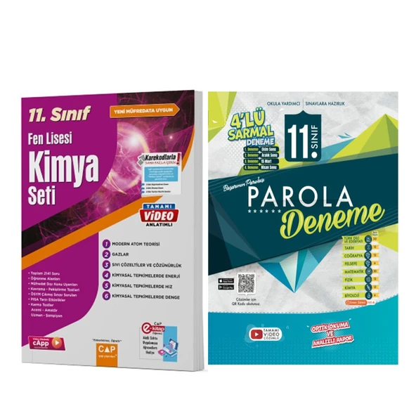 Çap Yayınları 11.Sınıf Fen Lisesi Kimya Seti ve Evrensel 4 lü Sarmal Deneme Seti 2 Kitap
